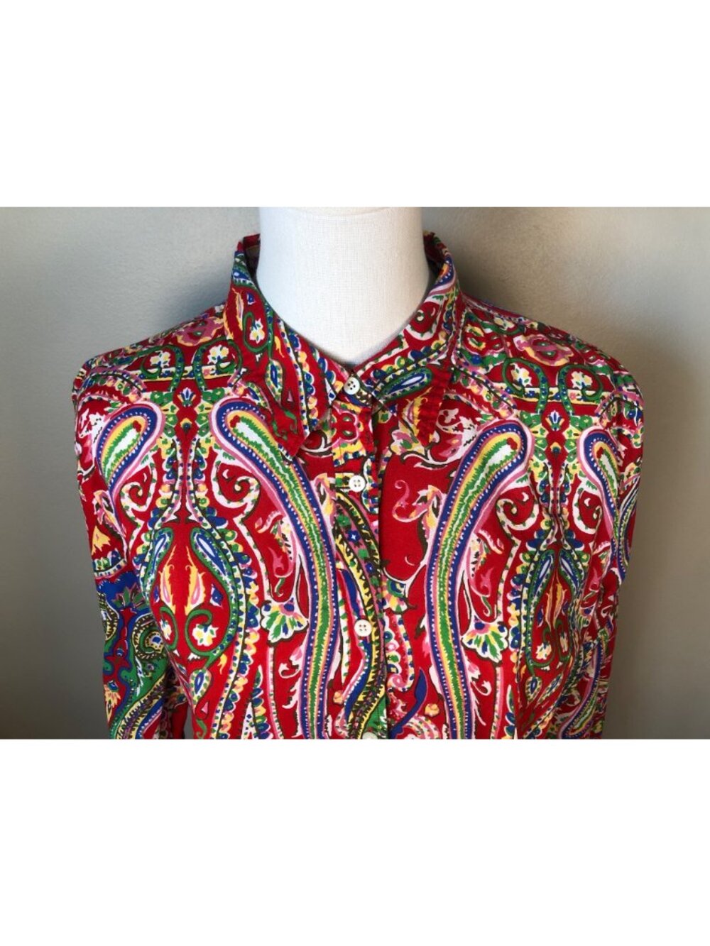 Vintage Lauren Ralph Lauren Featherweight Red Paisley Button Down Shirt Size XL - Picture 2 of 9